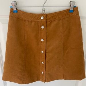 Suede Button Front Mini Skirt, Camel